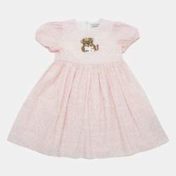 Pre Owned فستان دولتشي أند غابانا أطفال قطن بطبعة شعار وردي 18-14 شهر