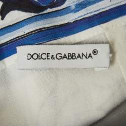 Pre Owned Dolce & Gabbana Kids White Blue Majolica Print Cotton Top & Skirt Set 7/8 Yrs
