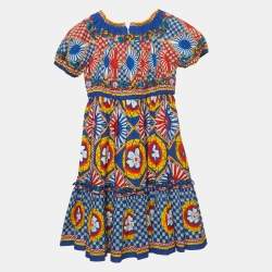 Pre Owned فستان دولتشي وغابانا للأطفال متعدد الألوان بطبعة كاريتو قطن متسع 7/8 سنوات