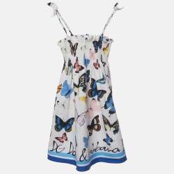 مملوكة مسبقًا Dolce & Gabbana Kids White Butterfly Print Cotton Flared Dress 9/10 Yrs