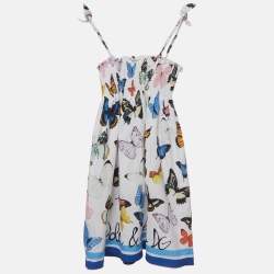 مملوكة مسبقًا Dolce & Gabbana Kids White Butterfly Print Cotton Flared Dress 9/10 Yrs