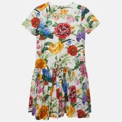 Pre Owned فستان دولتشي وغابانا أطفال أبيض بطبعة أزهار واسعة 9/10 سنوات