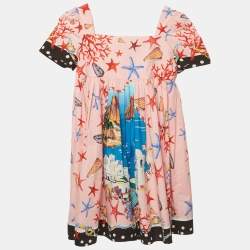 Pre Owned Dolce & Gabbana Kids Pink Capri Print Cotton Flared Dress 9/10 Yrs