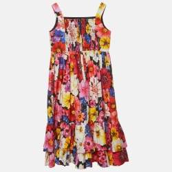 مملوكة مسبقًا Dolce & Gabbana Kids Multicolour Garden Print Cotton Flared Dress 7/8 Yrs