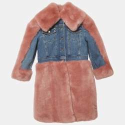 Pre Owned Dolce & Gabbana Kids Peach/Blue Denim & Fur Jacket Dress 3 Yrs 