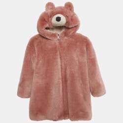 Pre Owned Dolce & Gabbana Kids Pink Faux Fur Teddy Bear Hoodie 5Yrs