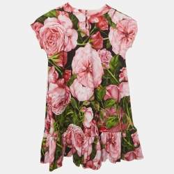 Pre Owned Dolce & Gabbana Kids Pink/Green Rose Print Jersey Dress 5Yrs