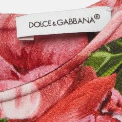 Pre Owned Dolce & Gabbana Kids Pink/Green Rose Print Jersey Dress 5Yrs