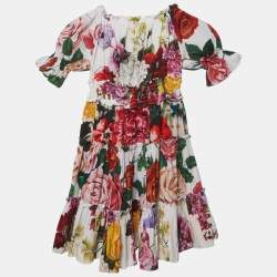 مملوكة مسبقًا Dolce & Gabbana Multicolour Floral Print Cotton Tiered Dress 4 Yrs