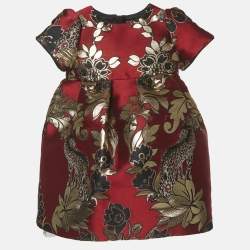 Pre Owned Dolce & Gabbana Kids Red Brocade Dress 18-24M