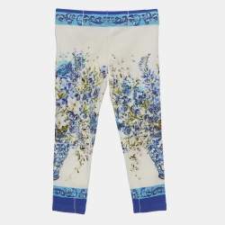 Pre Owned Dolce & Gabbana Kids Blue/White Floral Print Jersey Leggings 3Yrs
