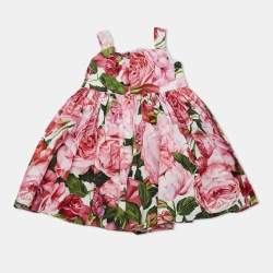 Pre Owned Dolce & Gabbana Kids Pink Rose Print Poplin Dress 3Yrs
