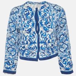 Pre Owned Dolce & Gabbana White/Blue Majolica Print Silk Blend Crop Jacket 11-12 Yrs