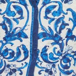 Pre Owned Dolce & Gabbana White/Blue Majolica Print Silk Blend Crop Jacket 11-12 Yrs