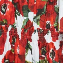 Pre Owned Dolce & Gabbana White/Red Floral Print Cotton Poplin Dress (7-8 Yrs)