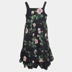 Dolce & Gabbana Black Rose Print Cotton Poplin Dress (11-12 Yrs)