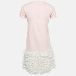 Pre Owned Elie Saab Pink Floral Chiffon Trim Jersey Mini Dress 12 Yrs 