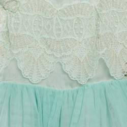 Pre Owned Elie Saab Kids Mint Green Lurex Lace Trim Tulle Dress 8Yrs