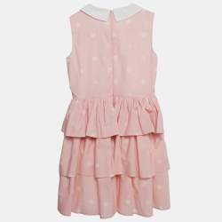 Pre Owned فستان إيلي صعب للأطفال قطن وردي مزين بنقاط منقطة متعدد الطبقات 12 سنة