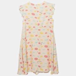 Elisabetta Franchi Kids Pink Macaroon Print Crepe Ruffled Dress XL