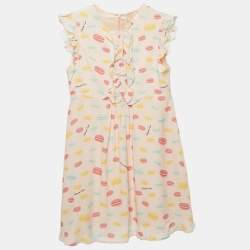 Elisabetta Franchi Kids Pink Macaroon Print Crepe Ruffled Dress XL