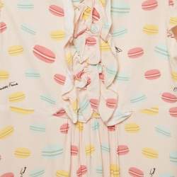 Elisabetta Franchi Kids Pink Macaroon Print Crepe Ruffled Dress XL