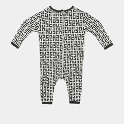 Pre Owned Elisabetta Franchi Black/White Monogram Knit Sleepsuit 6M