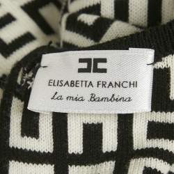 Pre Owned Elisabetta Franchi Black/White Monogram Knit Sleepsuit 6M
