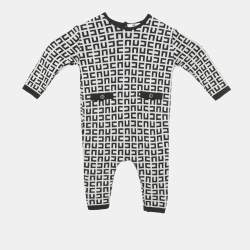 Pre Owned Elisabetta Franchi Black/White Monogram Knit Sleepsuit 6M