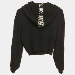 Pre Owned Elisabetta Franchi Kids Black Logo Band Rib Knit Zip-Up Hoodie 12/15 Yrs