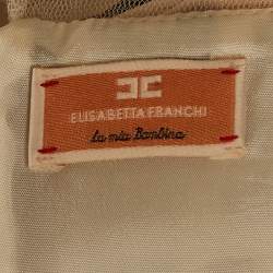 Pre Owned Elisabetta Franchi Kids Cream Monogram Print Crepe and Tulle Dress 12Yrs