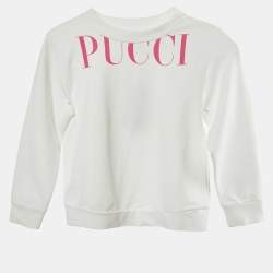 Emilio Pucci White Logo Printed Cotton Knit Sweatshirt 6 yrs