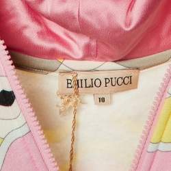 Emilio Pucci Kids Pink Printed Cotton Hooded Jacket Size 10 Yrs
