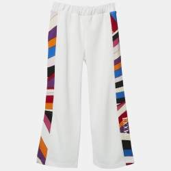 Emilio Pucci Kids White Logo Print Jersey Contrast Trimmed Pants 6 Yrs