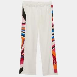Pre Owned Emilio Pucci White Jersey Iris Print Straight Joggers 12 Yrs 