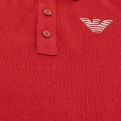 Pre Owned Emporio Armani Kids Red Eagle Logo Print Cotton Pique Polo T-Shirt 6 yrs 
