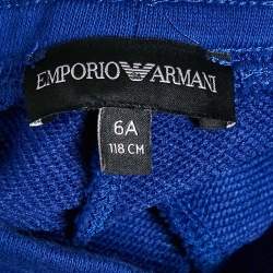 Pre Owned Emporio Armani Kids Blue Logo Band Trim Cotton Jersey Shorts 6 Yrs 