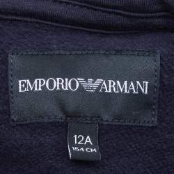 Pre Owned Emporio Armani Kids Navy Blue Cotton Jersey Hooded Jacket 12 Yrs 