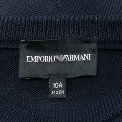 Pre Owned Emporio Armani Kids Navy Blue Logo Intarsia Knit Sweater 10 Yrs