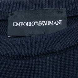 Pre Owned Emporio Armani Kids Navy Blue Logo Intarsia Knit Sweater 10 Yrs