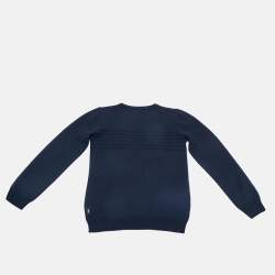 Pre Owned Emporio Armani Kids Navy Blue Logo Intarsia Knit Sweater 10 Yrs