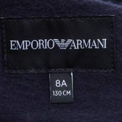 Pre Owned Emporio Armani Kids Navy Blue Logo Trim Cotton Knit Hooded Jacket 8 Yrs