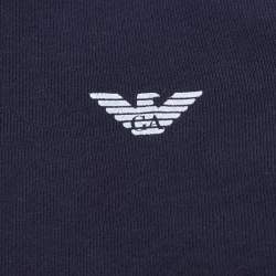 Pre Owned Emporio Armani Kids Navy Blue Logo Trim Cotton Knit Hooded Jacket 8 Yrs