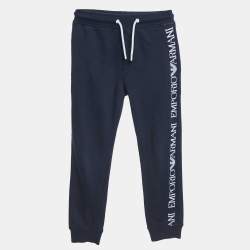 Pre Owned Emporio Armani Kids Navy Blue Logo Side Cotton Knit Sweatpants 7 Yrs