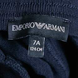 Pre Owned Emporio Armani Kids Navy Blue Logo Side Cotton Knit Sweatpants 7 Yrs