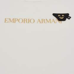 Pre Owned Emporio Armani Kids White Logo Printed Jersey T-Shirt 7 Yrs