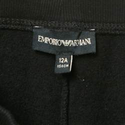 Pre Owned Emporio Armani Kids Black Logo Band Trim Cotton Jogger Pants 12 Yrs