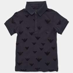 Pre Owned Emporio Armani Kids Navy Blue Logo Flocked Cotton Polo T-Shirt 4 Yrs