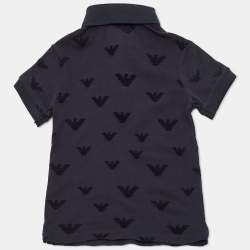 Pre Owned Emporio Armani Kids Navy Blue Logo Flocked Cotton Polo T-Shirt 4 Yrs