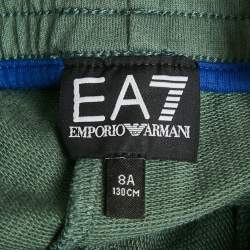 Pre Owned Emporio Armani Kids Green EA7 Print Cotton Joggers 7 Yrs